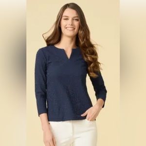 J. McLaughlin navy Jacquard top size xs